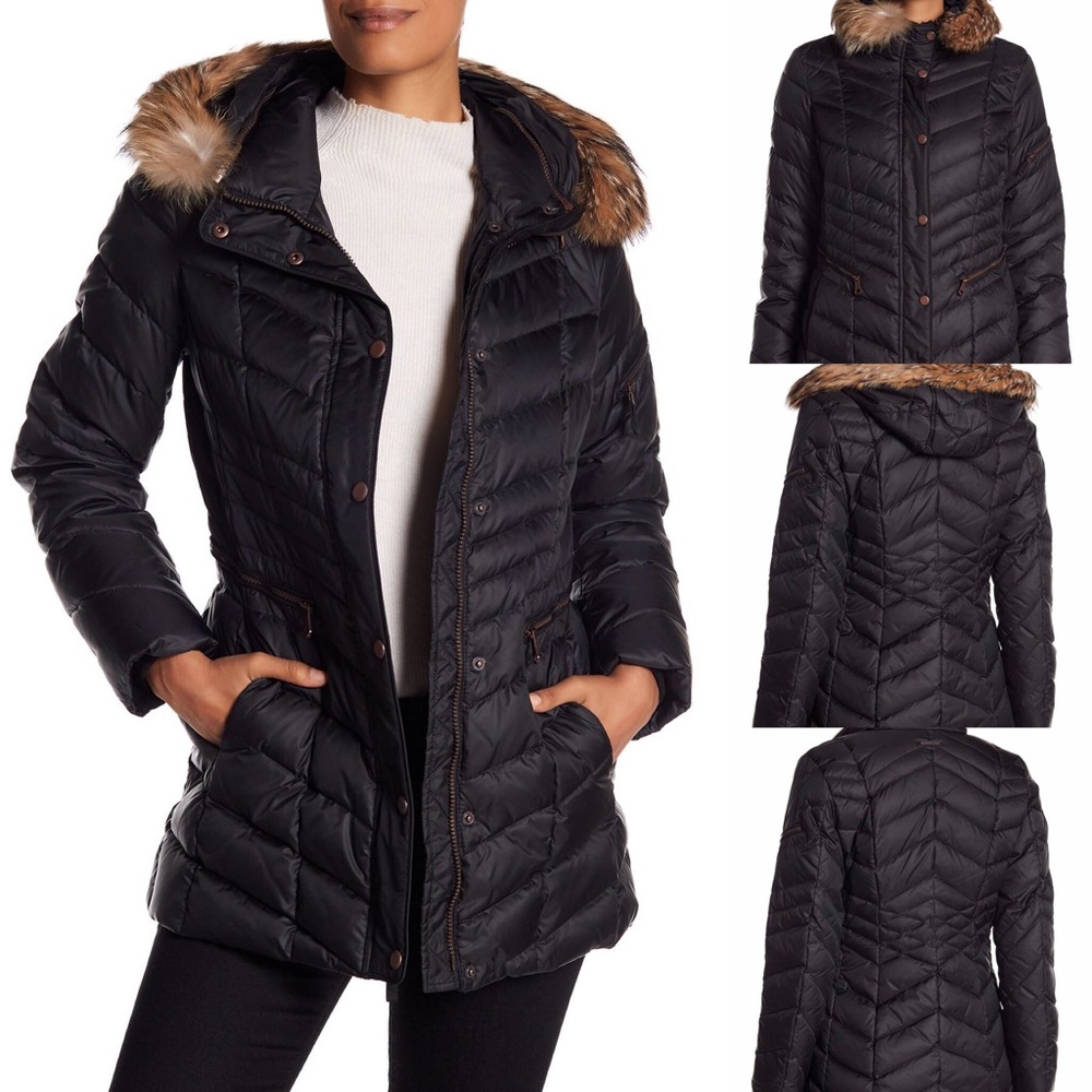 Andrew Marc Raleigh Coyote Fur Trim Quilted Jacket
